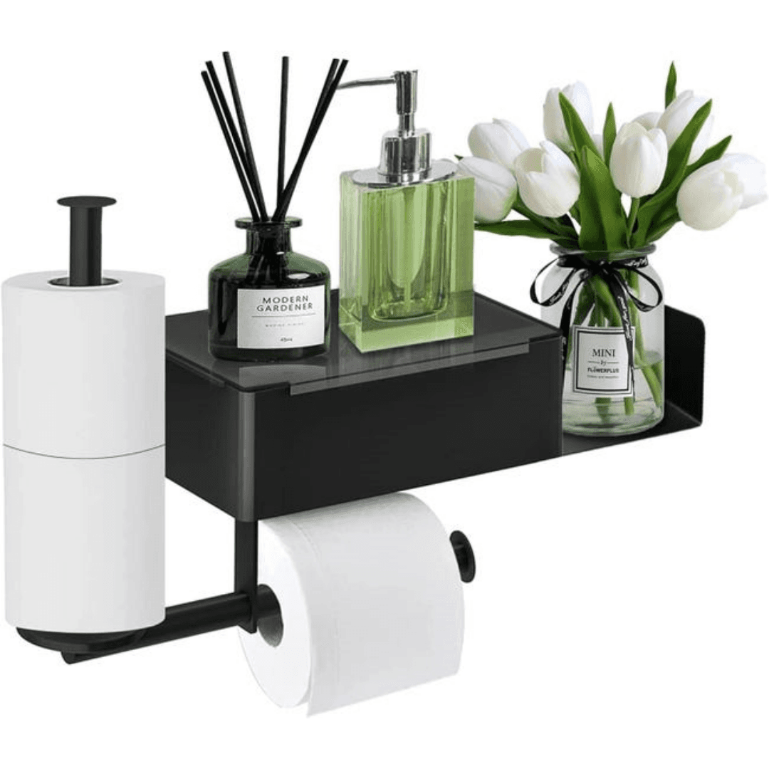 Wall-mounted Toilet Paper Holder With Shelves And Wipes Compartment, Toilet Paper Holder With 2 Roll Holders